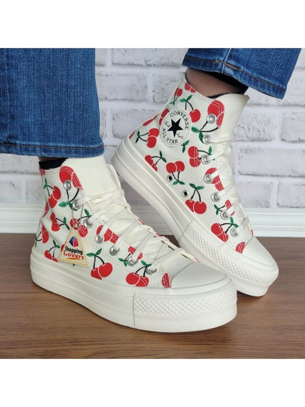 ⭐Converse Ctas Lift Platform Cherries Sz 7 Women Shoes Egret Red Sneaker A08096C